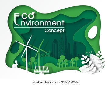 Poster of Eco Environment Concept und world environment day in paper cut layer style and vektordesign.