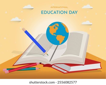 a poster for education  day with a pencil and a book titled education.