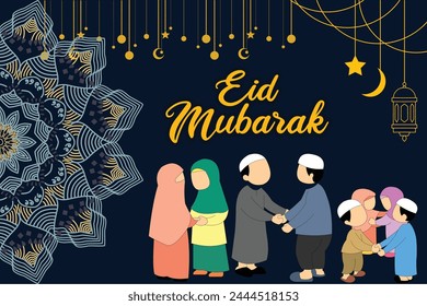 A poster for a eid mubarak festival with a group of people