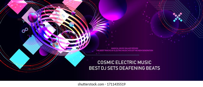 Poster electric musik futuristic space bubbles 3d cluster pastel shades decorative color abstract vector illustration music