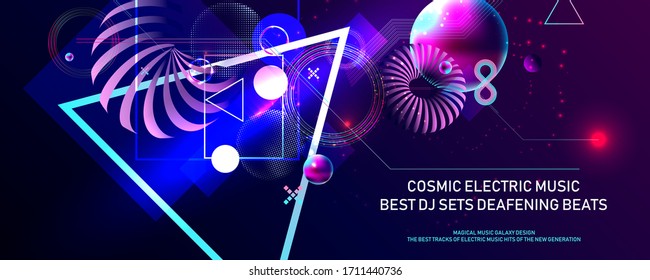 Poster electric musik futuristic space bubbles 3d cluster pastel shades decorative color abstract vector illustration music galaxy design