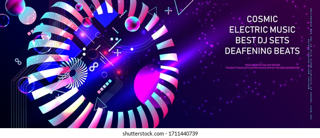 Poster electric musik futuristic space bubbles 3d cluster pastel shades decorative color abstract vector illustration music galaxy design