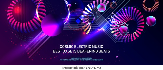 Poster electric musik futuristic space bubbles 3d cluster pastel shades decorative color abstract vector illustration music galaxy design