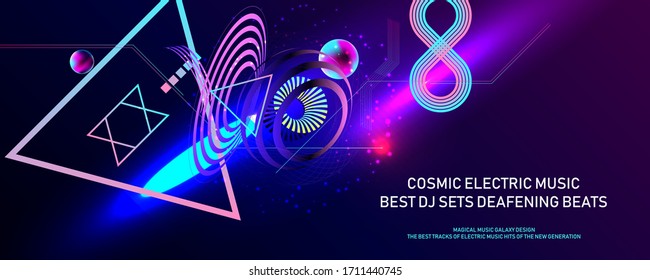 Poster electric musik futuristic space bubbles 3d cluster pastel shades decorative color abstract vector illustration music galaxy design