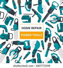Poster for electrical tools market. Vector pictures set. Electric screwdriver and tools, repair home illustration