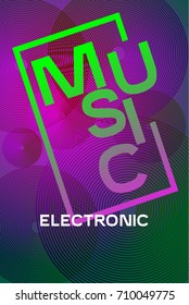 Poster electronic music. Colour flyer disco. Billboard night club, party, event. Colorful line. Vector illustration