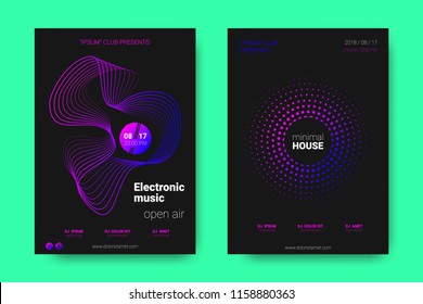 Poster of Electronic Music Night Party. Abstract Vector Background. Colorful Wave Lines and Equalizer. Minimal Party Flyer Design. Distortion of Rounds. Modern Music Covers of House Music Party.