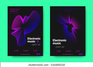 Poster of Electronic Music Night Party. Abstract Vector Background. Colorful Wave Lines and Equalizer. Minimal Party Flyer Design. Distortion of Rounds. Modern Music Covers of House Music Party.