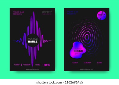 Poster of Electronic Music Night Party. Abstract Vector Background. Colorful Wave Lines and Equalizer. Minimal Party Flyer Design. Distortion of Rounds. Modern Music Covers of House Music Party.