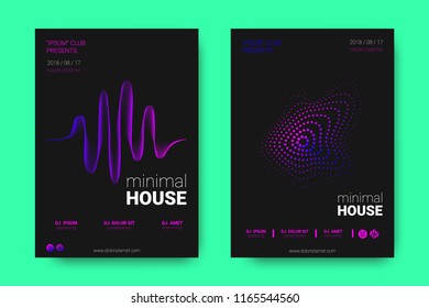 Poster of Electronic Music Night Party. Abstract Vector Background. Colorful Wave Lines and Equalizer. Minimal Party Flyer Design. Distortion of Rounds. Modern Music Covers of House Music Party.