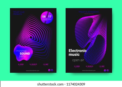 Poster of Electronic Music Night Party. Abstract Vector Background. Colorful Wave Lines and Equalizer. Minimal Party Flyer Design. Distortion of Rounds. Modern Music Covers of House Music Party.