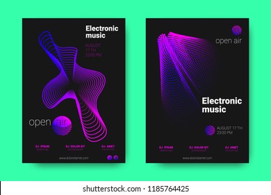 Poster of Electronic Music Night Party. Abstract Vector Background. Colorful Wave Lines and Equalizer. Minimal Party Flyer Design. Distortion of Rounds. Modern Music Covers of House Music Party.