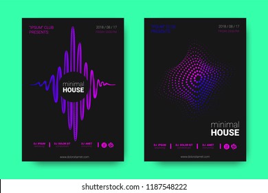 Poster of Electronic Music Night Party. Abstract Vector Background. Colorful Wave Lines and Equalizer. Minimal Party Flyer Design. Distortion of Rounds. Modern Music Covers of House Music Party.