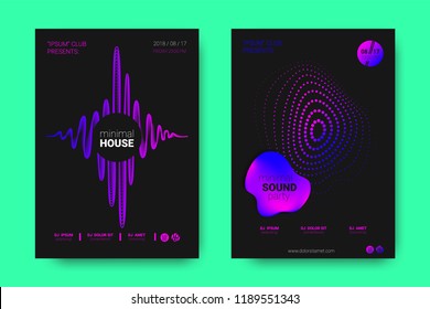 Poster of Electronic Music Night Party. Abstract Vector Background. Colorful Wave Lines and Equalizer. Minimal Party Flyer Design. Distortion of Rounds. Modern Music Covers of House Music Party.