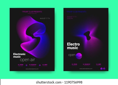 Poster of Electronic Music Night Party. Abstract Vector Background. Colorful Wave Lines and Equalizer. Minimal Party Flyer Design. Distortion of Rounds. Modern Music Covers of House Music Party.