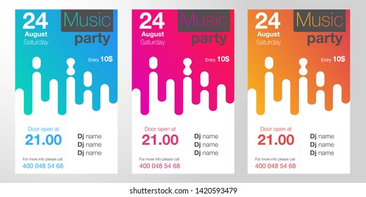 Poster of Electronic Music Night Party. Abstract Vector Background. Colorful Wave Lines and Equalizer. Minimal Party Flyer Design. Distortion of Rounds. Modern Music Covers of House Music Party.