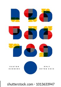 Poster with elegant only retro chic font of numbers in Bauhaus style. Modern numeral symbols in multiply blend mode. Beautiful vintage typographic with contemporary geometric design