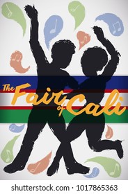 Poster with elegant silhouette in brushstrokes of Salsa dancers promoting the Colombian Fair of Cali (or Feria de Cali in Spanish).