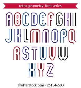 Poster elegant stripy typeset. Vector colorful calligraphic letters isolated on white background. Lined light script.