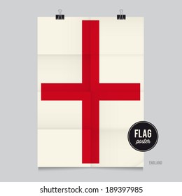 Poster of the England flag. Vintage folds and shadows effects are editable thanks to different layers.