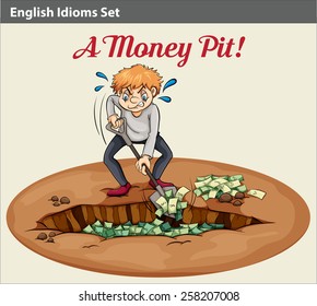 A poster with an English idiom showing the wealth at the pit