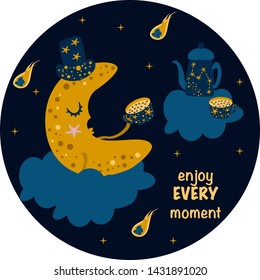 poster enjoy every moment with the moon - vector illustration, eps