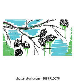 poster, environmental, disaster, markers, hand drawing, tree, leaves, mechanistic, doodle, ecology, planet,