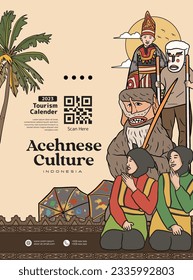 Poster event layout template for tourism with Aceh culture illustration svg