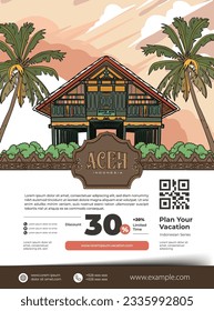 Poster event layout template for tourism with Aceh culture illustration svg