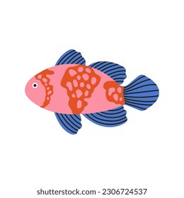 Poster with an exotic fish. Underwater and sea life concept. Hand draw vector illustration isolated on white background. Cute design in pastel colors. For prints, typographic and web design.