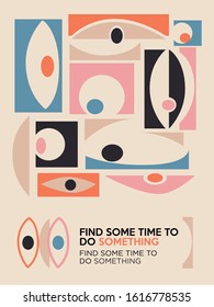 Poster with eyes shapes in geometric elements. Exposition about cinema, art or theater. Template with space for text. Vision Concept. Vector. 