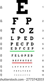 Poster eyes test chart Eyes test chart. poster with letter for ophthalmologist to test eyesight. isolated vector illustration