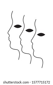 Poster with face, abstract line print, vector illustration, female profile