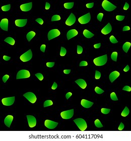Poster falling leaves. banner scattered green petals. abstract, black background. vector illustration.