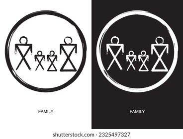 Poster of Family symbol. Most popular Native American Ancient Symbols. Black ink handwriting. Vector