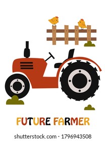 poster with farm tractor - vector illustration, eps