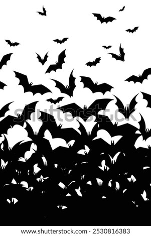 
A poster featuring a chaotic swarm of bats flying across the night sky. The dark design creates an eerie, mysterious atmosphere with hundreds of bats, perfect for Halloween or spooky themes.