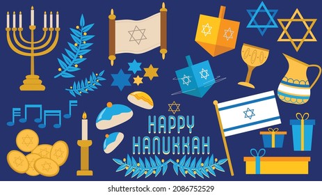 Poster featuring various Hanukkah imagery