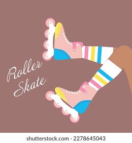 poster with feet in roller skates in flat style. vector with a poster with the image of legs in roller skates and text