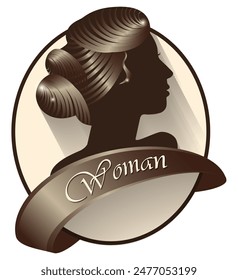 Poster female hairstyle with a female silhouette. Vector illustration