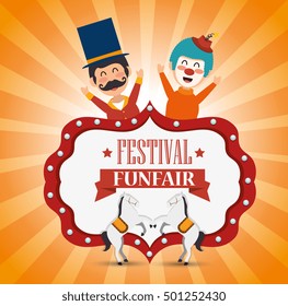 poster festival funfair clown and horses fun