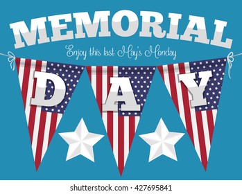 Poster with festive American buntings hanged for Memorial Day celebration.