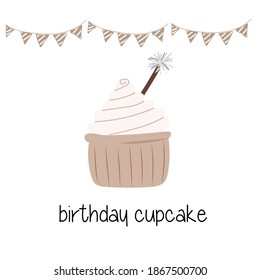 
poster with a festive cupcake on a light background with flags. print for the design of postcards, t-shirts, pajamas, mugs, notebooks