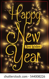 Poster with festive fireworks and lights for New Year Celebration greeting you for best wishes.