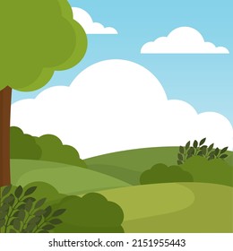 Poster field forest landscape vector illustration