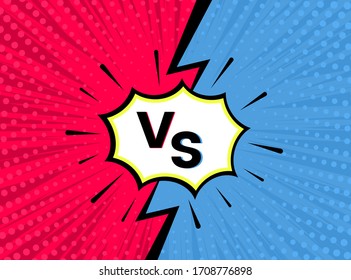 Poster of fierce fight against the match. Letters VS on a comic background with lightning and halftone. Competition and game concept are competitive. vector illustration