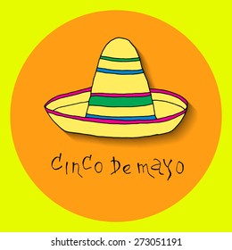 Poster for fiesta time with colorful hand drawn attributes of mexican holiday. Cinco de Mayo banner.