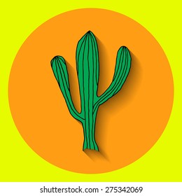 Poster for fiesta time with colorful hand drawn cactus in a circle. Cinco de Mayo banner.