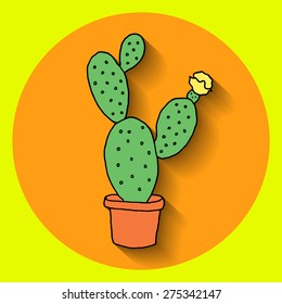 Poster for fiesta time with colorful hand drawn cactus in a pot. Cinco de Mayo banner.