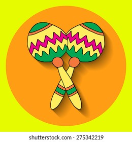 Poster for fiesta time with maracas in a circle. Cinco de Mayo banner.